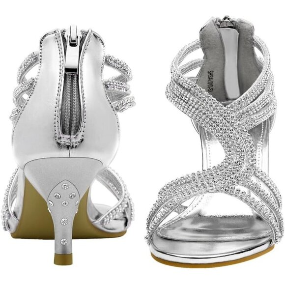 SheSole Women's Strappy Kitten Heel Sandals | Low Heel Wedding Bridal Shoes - Picture 2 of 7